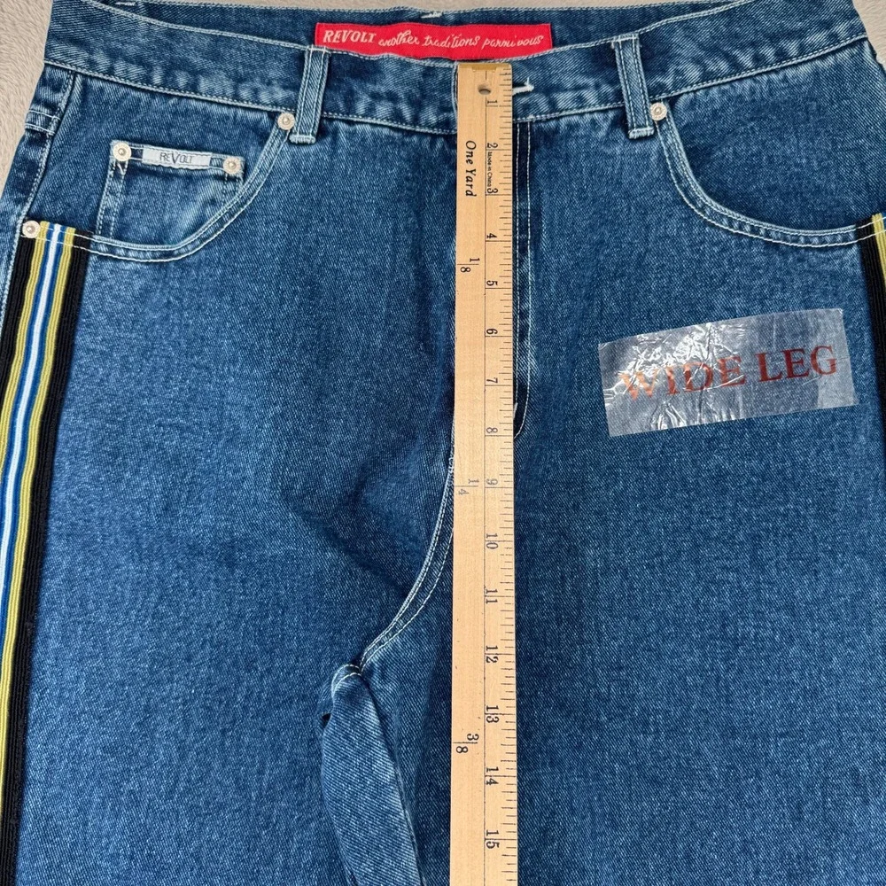 NWT VTG 90s‎ Revolt Wide Leg Jeans Womens 16 Blue Denim Striped High Rise Baggy